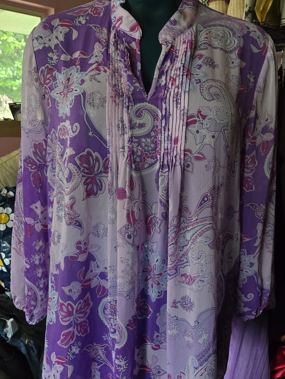 Susan Graver Lavender and Pink Paisley Pintuck Tunic